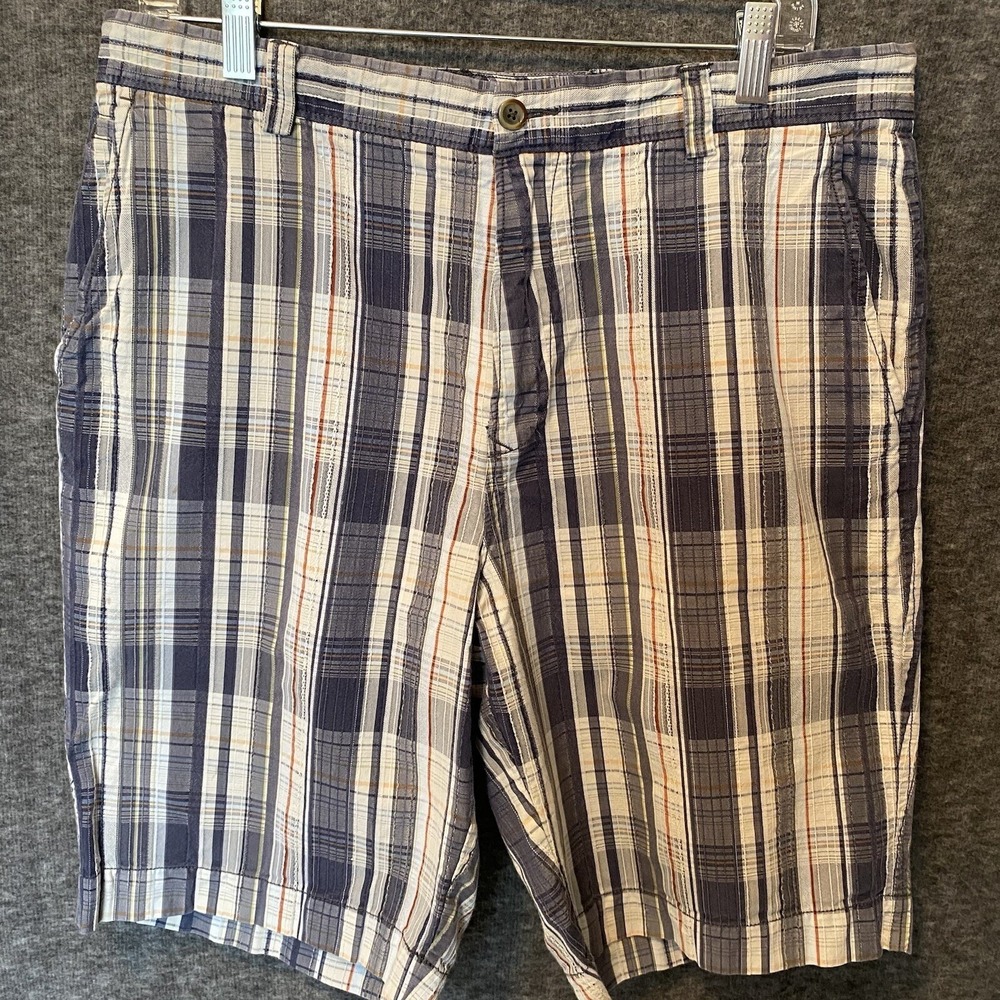 Tommy Bahama Shorts Mens 35 Blue Silk Blend‎ Plaid Bermuda Coastal Resort Preppy